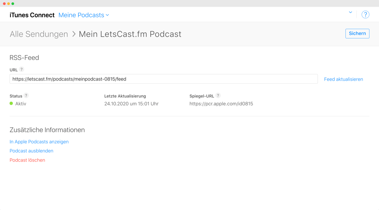 Podcast RSS Feed bei Apple Podcasts updaten