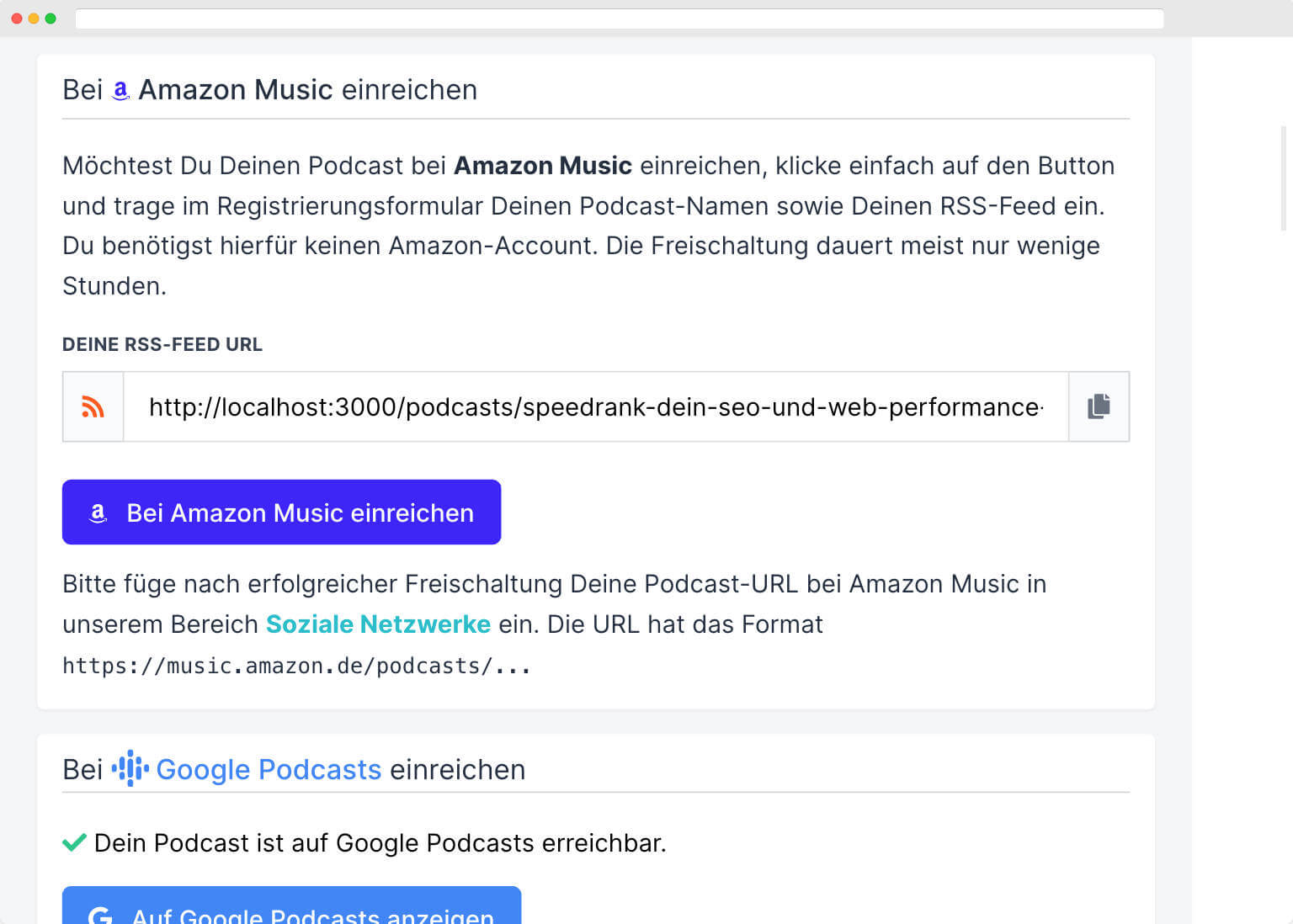 Podcast bei LetsCast.fm auf Amazon Music einreichen